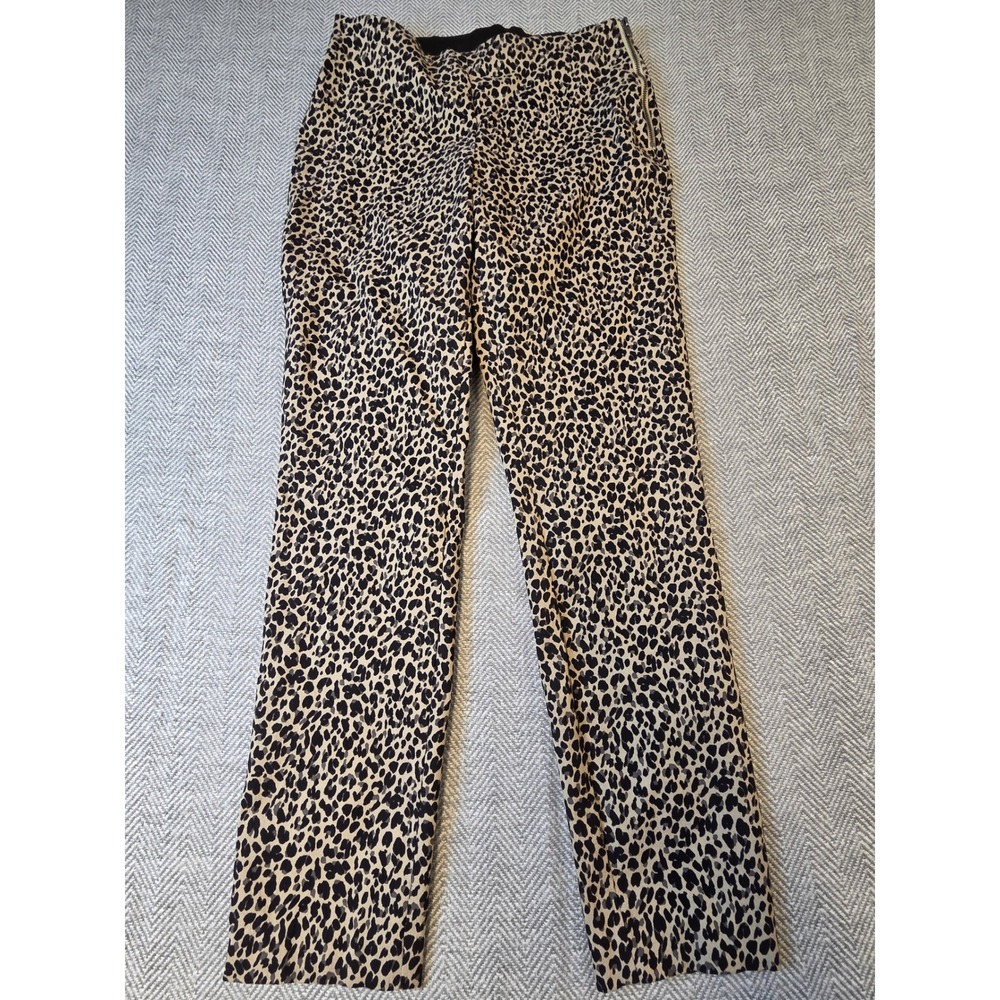 A New Day Ankle Pants Womens 6 Tan Black Leopard Print Side Zip High Rise Preppy